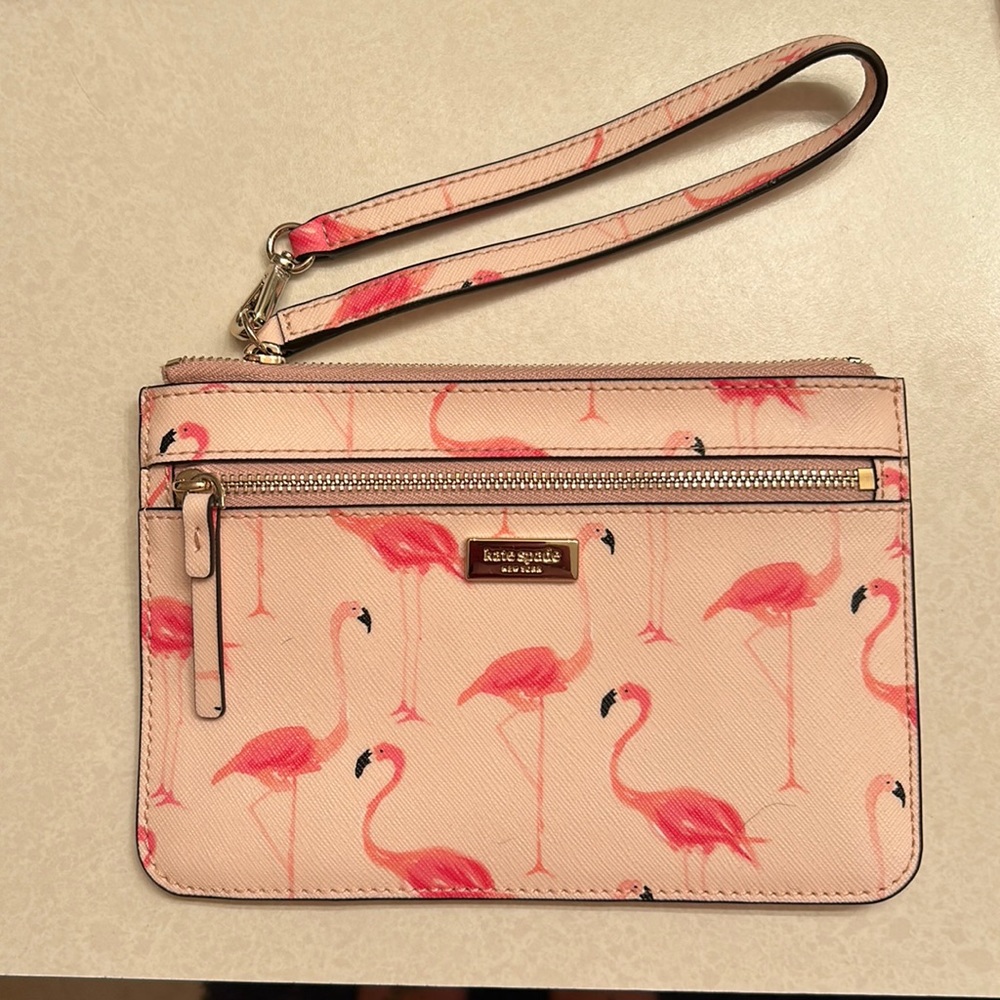 Kate Spade small wristlet with flamingos